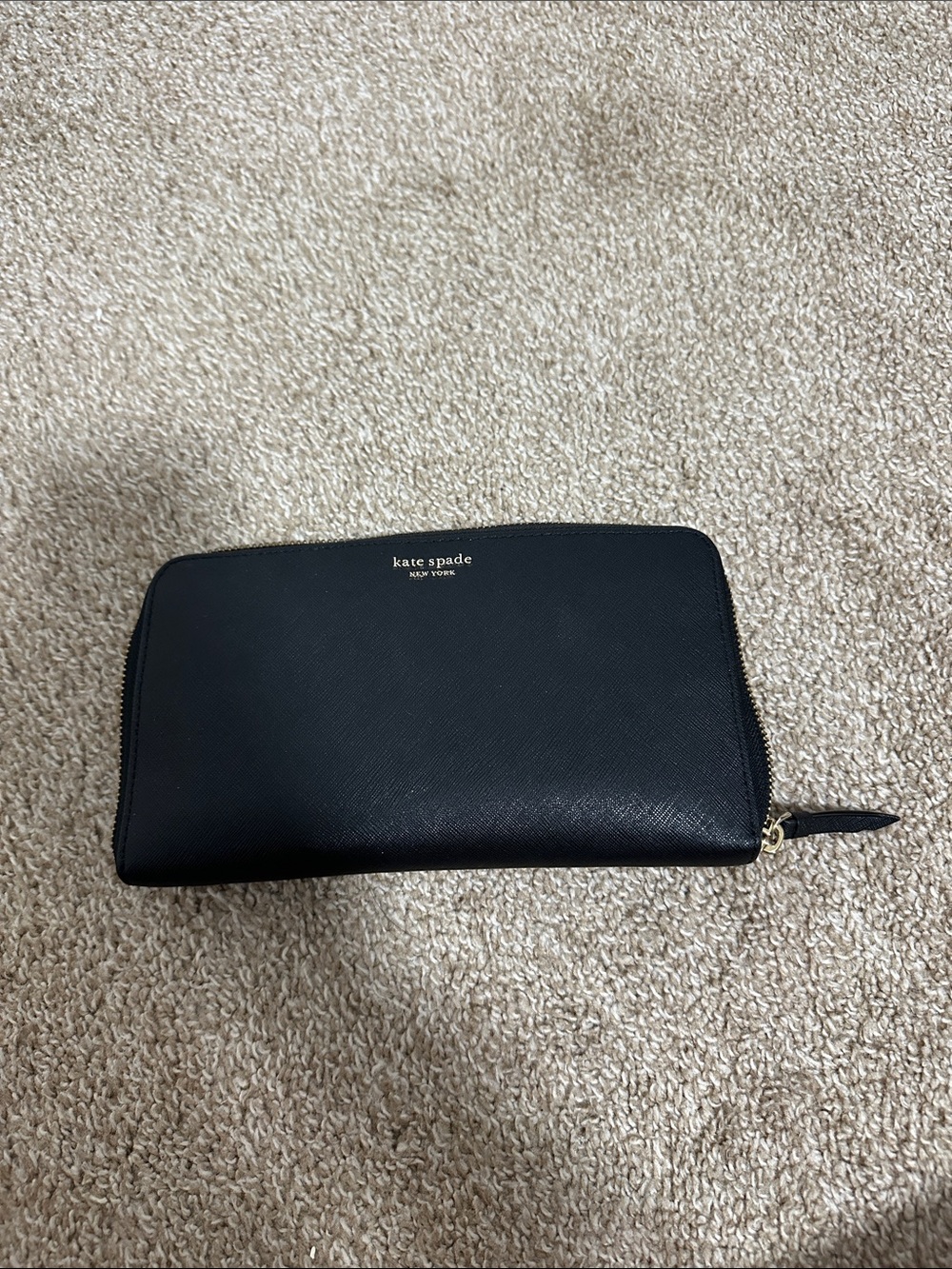 kate spade black saffiano zip-around women's wallet